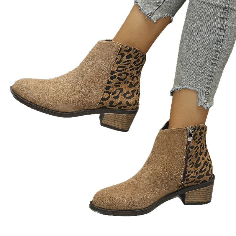 Women’s Low-Heel Leopard Print Boots