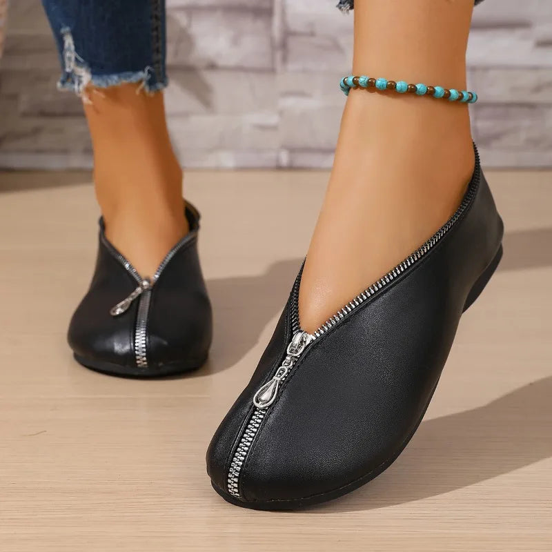 Plus Size Womens Flats Lightweight Round Toe Zip Closure 5