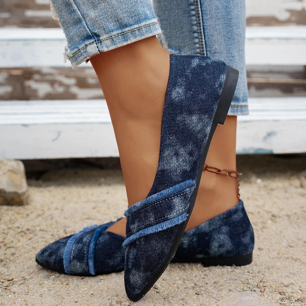 Women's Denim Pointed Toe Flats