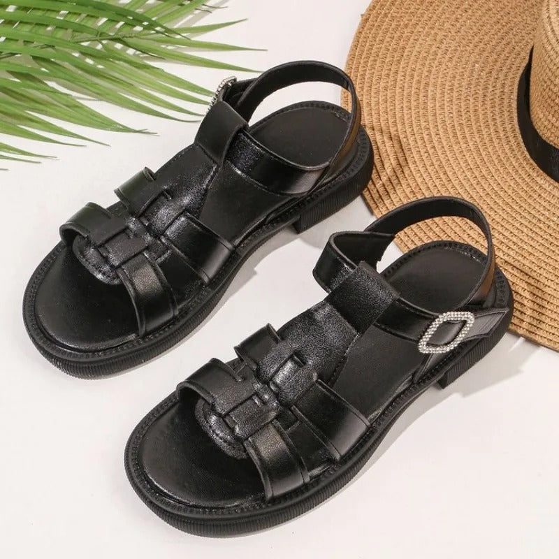 Women's Roman Style Low Heel Sandals with Buckle Strap