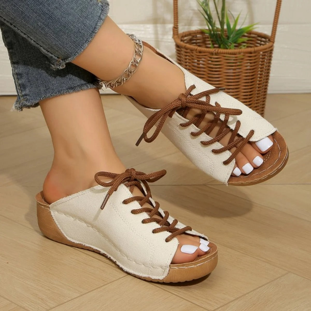 Women's Wedge Heel Sandals with Lace-Up Design