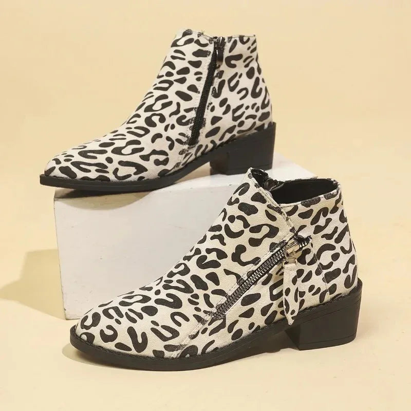 Women’s Leopard Print Suede Ankle Boots