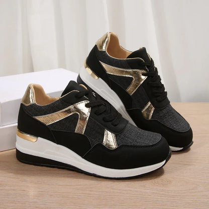 Fashion-Forward Platform Sneakers with Gold Accents