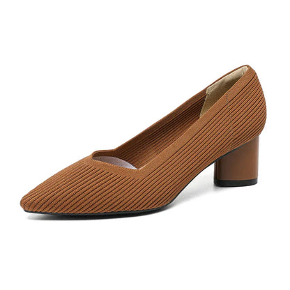 Stylish Flyknit Pointed-Toe Pumps with Square Heel