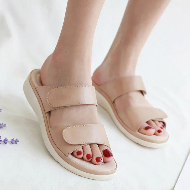 Women's Open Toe Slippers with Velcro Straps