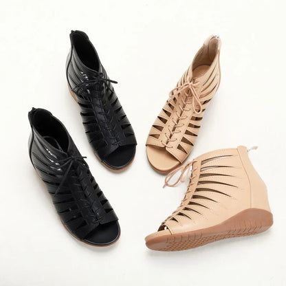 Hollow Wedge Sandals with Back Zipper - 4cm Heel