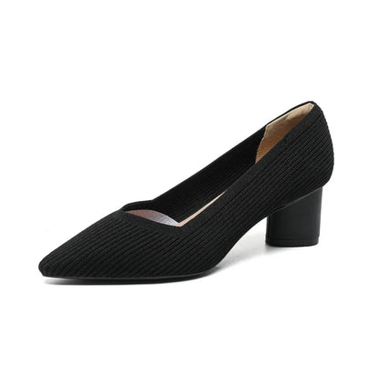 Stylish Flyknit Pointed-Toe Pumps with Square Heel