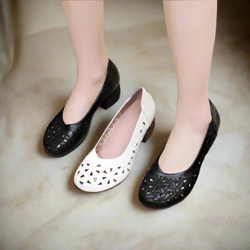 Orthopedic Block Heels - Round Toe, Cushioned, All-Day Comfort