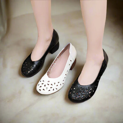 Orthopedic Block Heels - Round Toe, Cushioned, All-Day Comfort