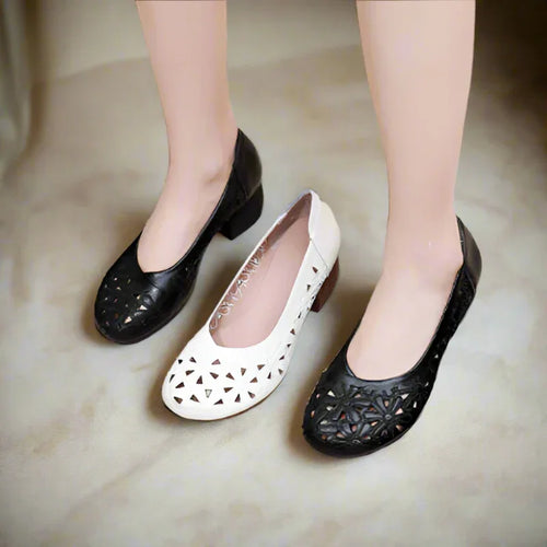 Orthopedic Block Heels - Round Toe, Cushioned, All-Day Comfort