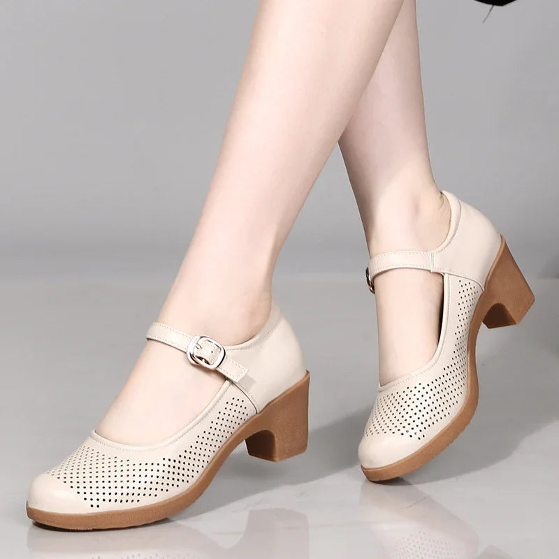Women’s Breathable Block Heel Sandals with Ankle Strap