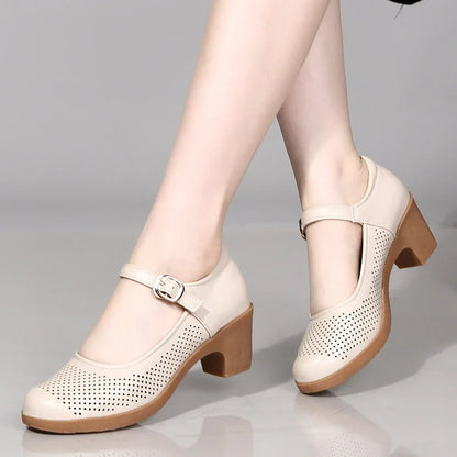 Women’s Breathable Block Heel Sandals with Ankle Strap