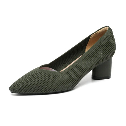 Stylish Flyknit Pointed-Toe Pumps with Square Heel