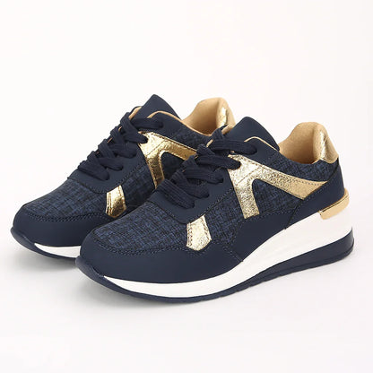 Fashion-Forward Platform Sneakers with Gold Accents