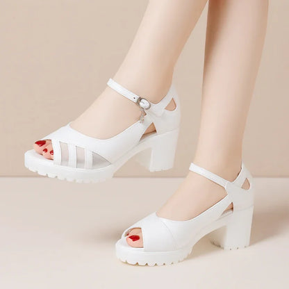 Women’s Platform Heel Sandals with Ankle Buckle