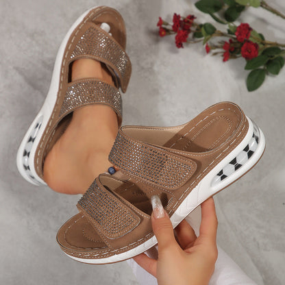 Rhinestone Slide Sandals with Cushioned Footbed