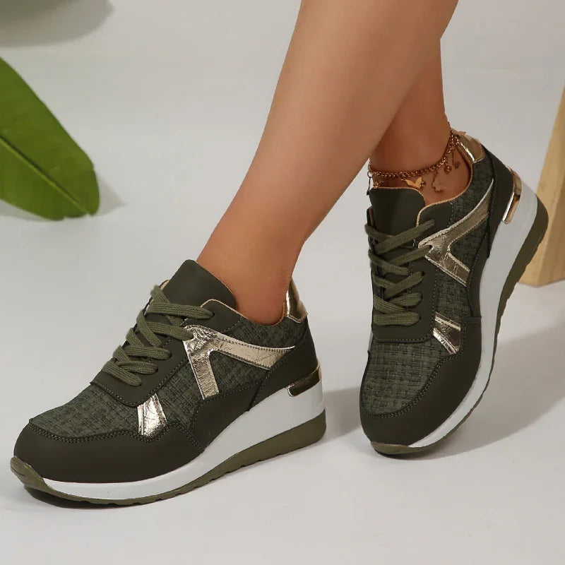 Fashion-Forward Platform Sneakers with Gold Accents