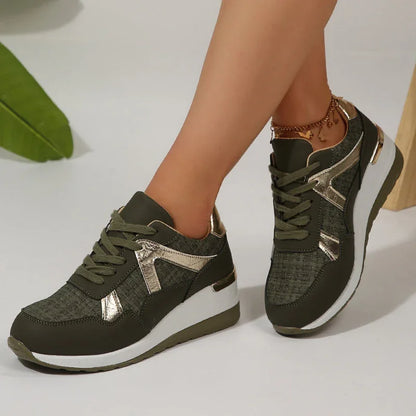 Fashion-Forward Platform Sneakers with Gold Accents