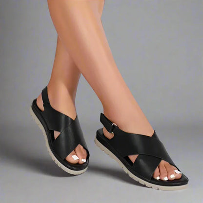 Cross Strap Flat Sandals for Women with Back Strap
