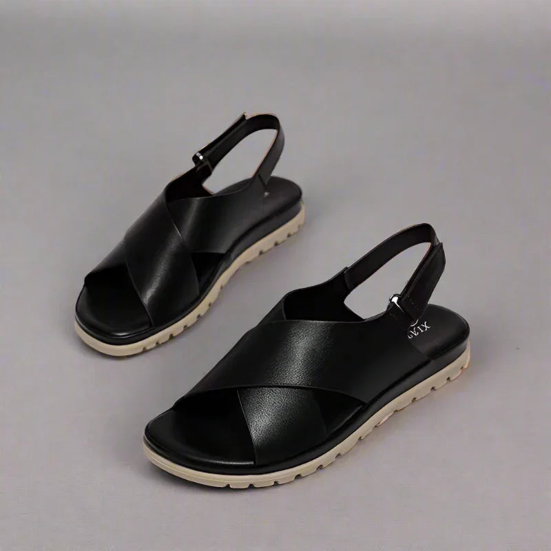 Cross Strap Flat Sandals for Women with Back Strap