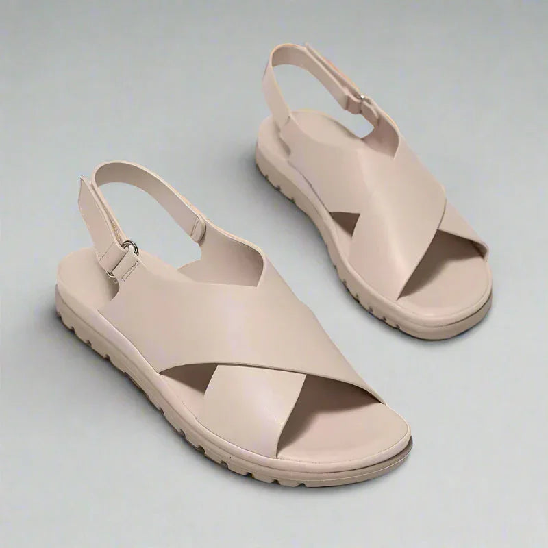 Cross Strap Flat Sandals for Women with Back Strap