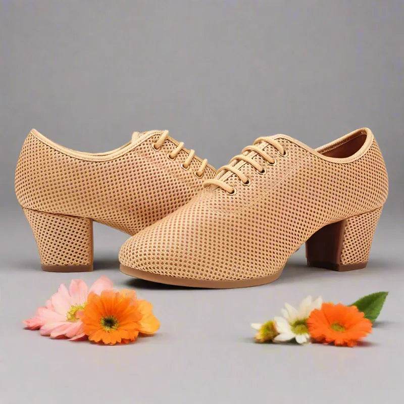 Women's Breathable Mesh Dance Shoes with 5cm Square Heel