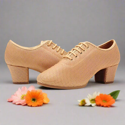 Women's Breathable Mesh Dance Shoes with 5cm Square Heel