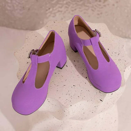 Plus Size Bunion Pumps - T-Strap Platform, Round Toe, Block Heel