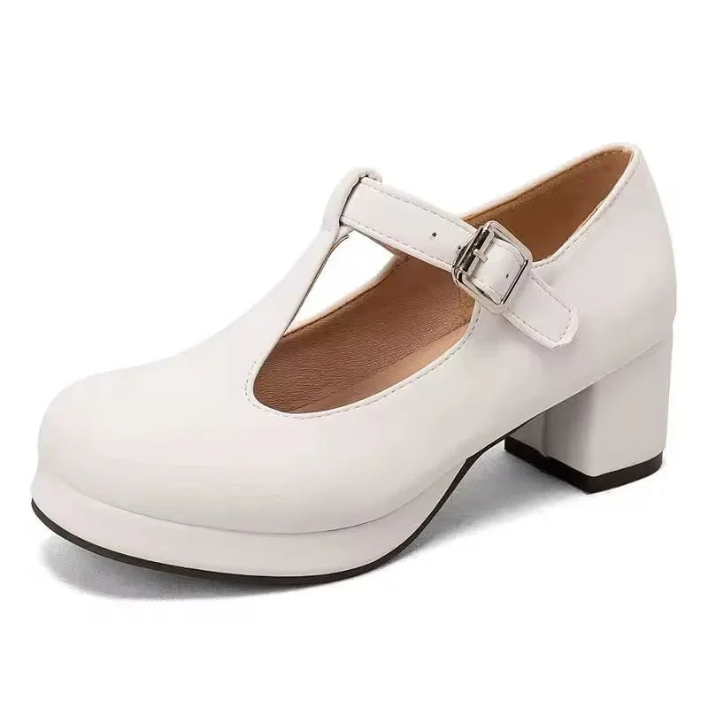 Plus Size Bunion Pumps - T-Strap Platform, Round Toe, Block Heel