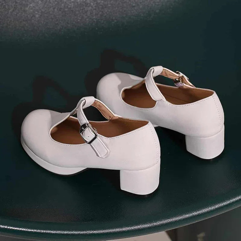 Plus Size Bunion Pumps - T-Strap Platform, Round Toe, Block Heel