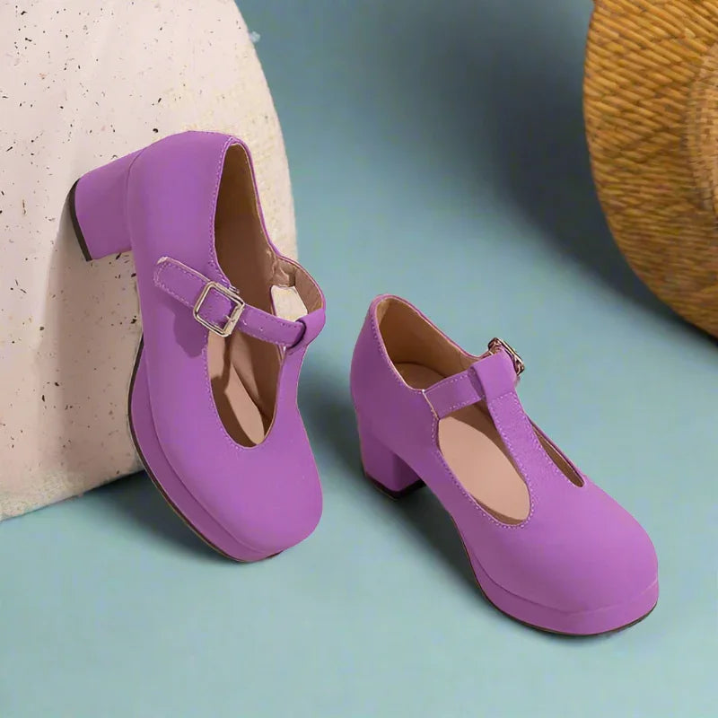 Plus Size Bunion Pumps - T-Strap Platform, Round Toe, Block Heel