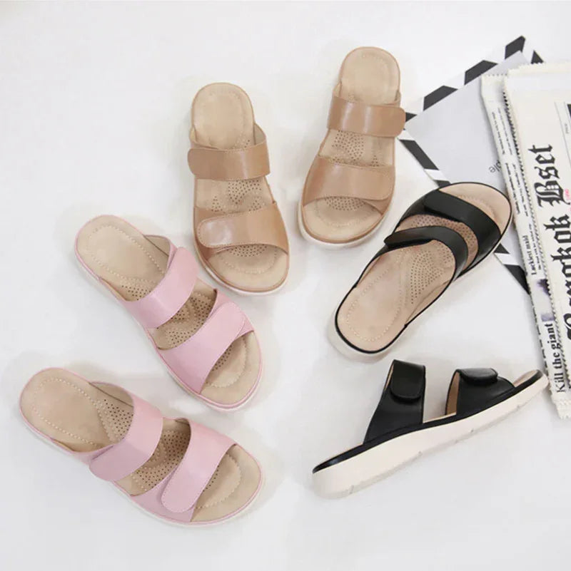 Women's Open Toe Slippers with Velcro Straps