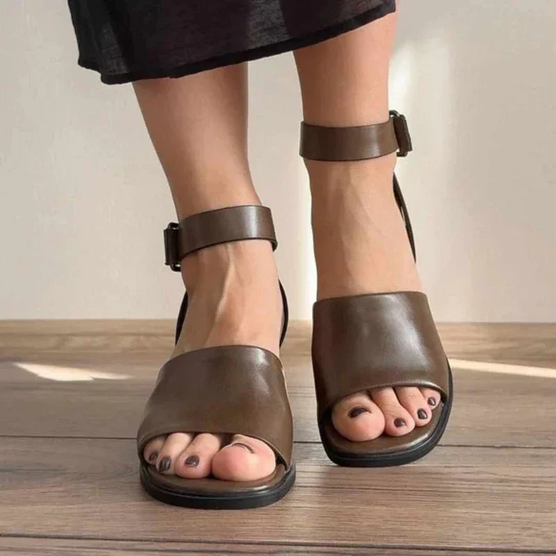 Chic Leather Ankle Strap Heels