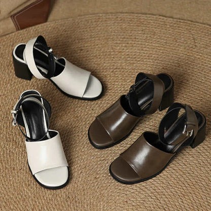 Chic Leather Ankle Strap Heels