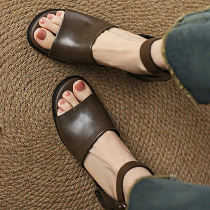 Chic Leather Ankle Strap Heels