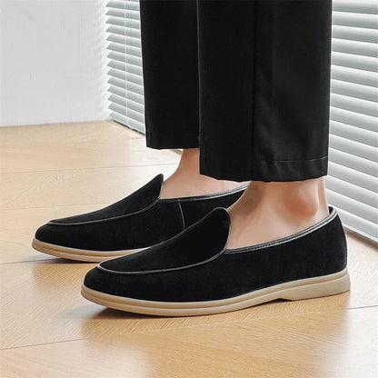 Suede Slip-On Loafers with Cushioned Rubber Sole
