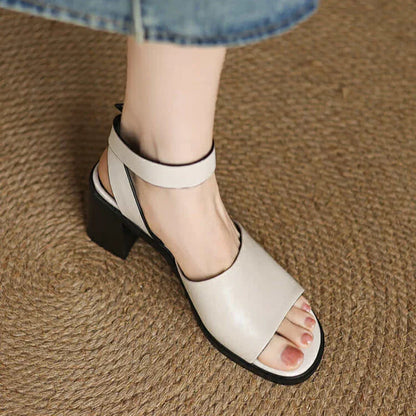 Chic Leather Ankle Strap Heels