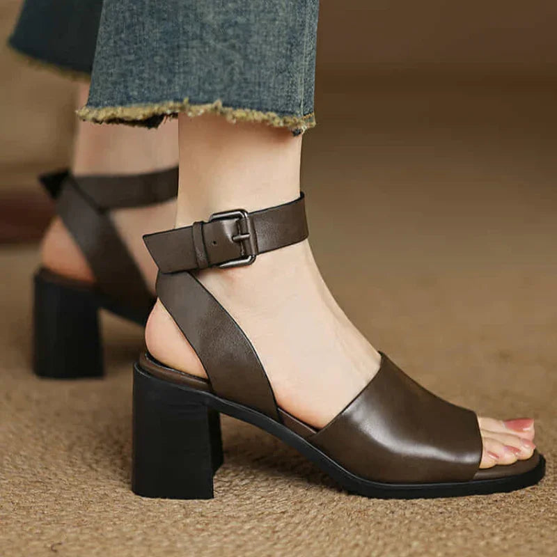 Chic Leather Ankle Strap Heels