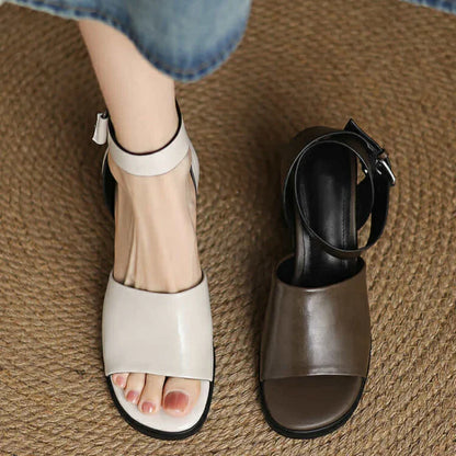 Chic Leather Ankle Strap Heels