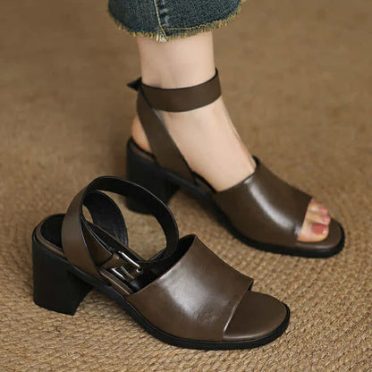 Chic Leather Ankle Strap Heels