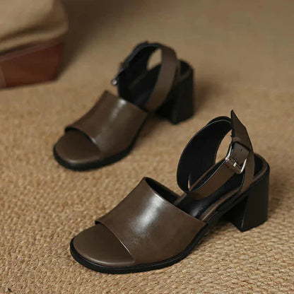 Chic Leather Ankle Strap Heels