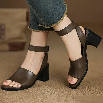 Chic Leather Ankle Strap Heels