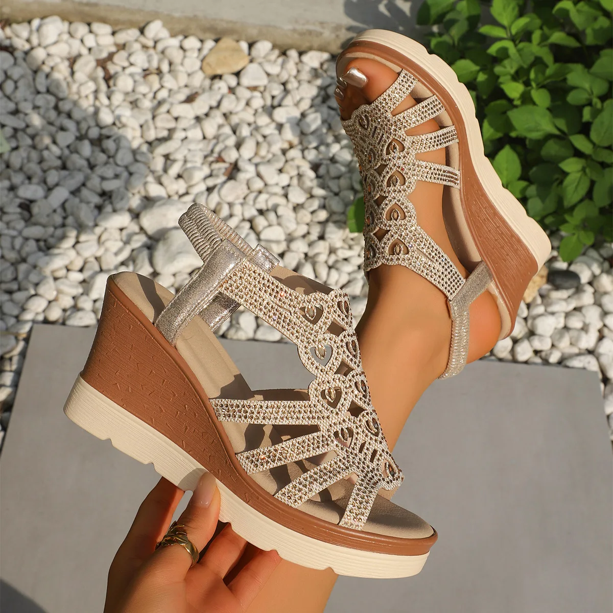 Women&#39;s Orthopedic Wedge Sandals with Sparkly Accents