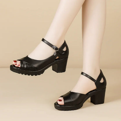 Women’s Platform Heel Sandals with Ankle Buckle