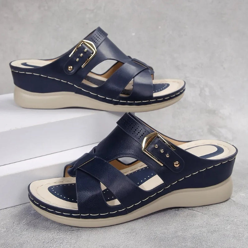 Ortho Comfort Cross-Strap Wedge Sandals