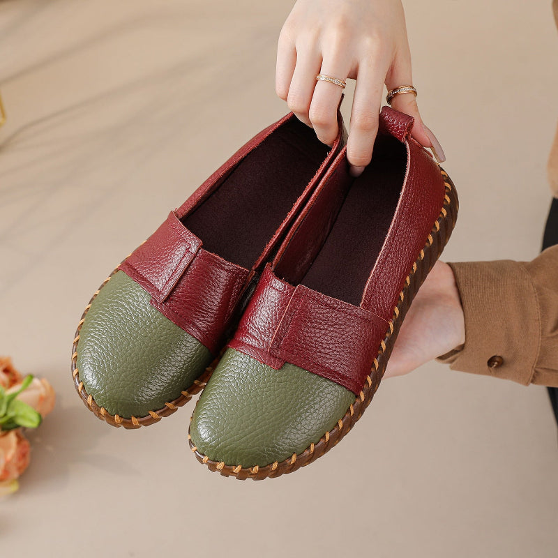 Two-Tone Cowhide Leather Slip-On Loafers