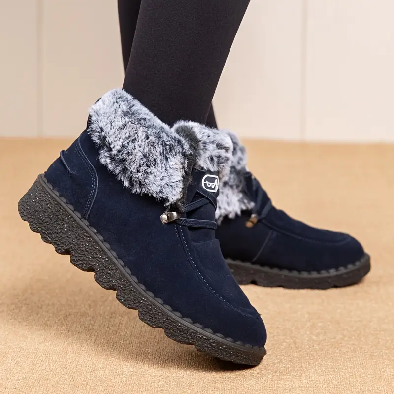 Slip-Resistant Booties with Fluffy Fur Trim