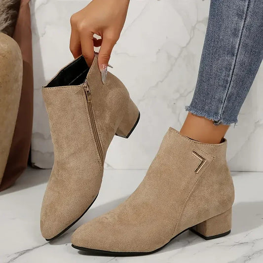 Elegant Pointed Toe Low Heels Ankle Boots