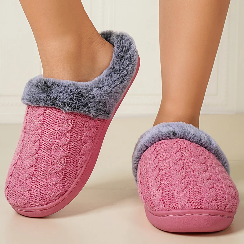 Comfort Knitted Fluff Round Toe Slippers