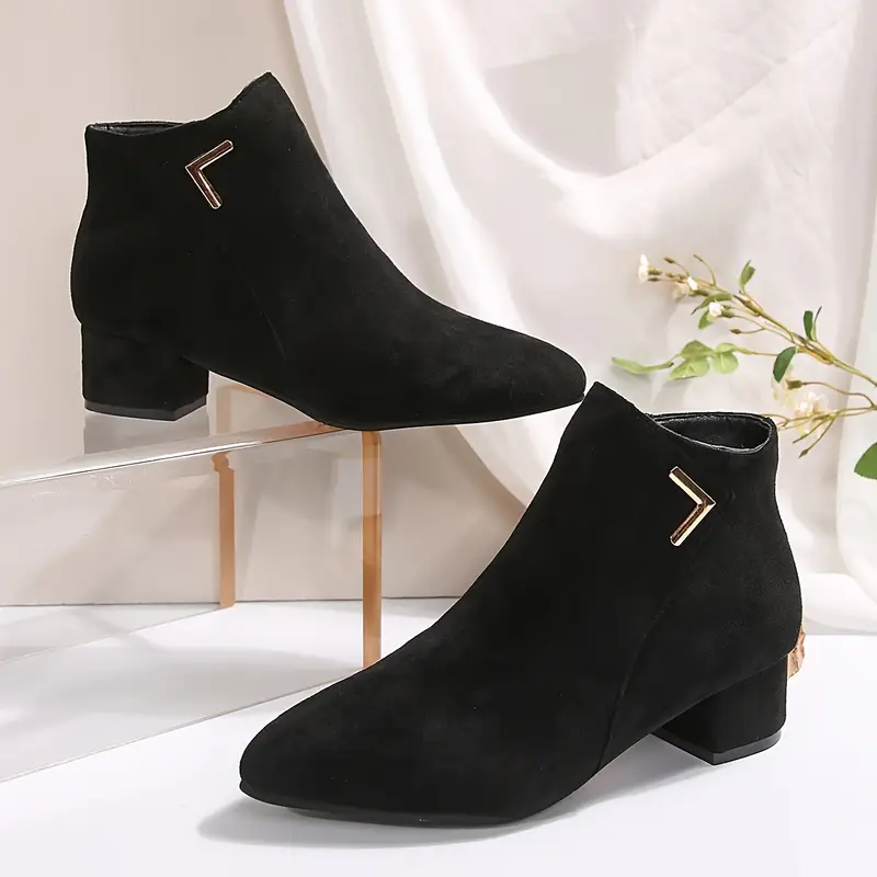 Elegant Pointed Toe Low Heels Ankle Boots